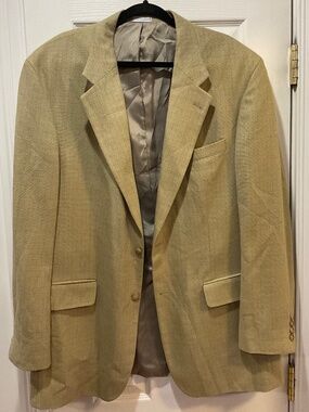 Meeting Street Textured Tan Silk/Wool Beige Sport Coat Size: 44L Pre Owned